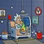 Placeholder: Intricate Anime Needlepoint, Rick and Morty brainwashing machine, Roiland