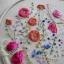 Placeholder: delicate embroidery and beadwork of flowers on tulle, couture, beautiful composition, aesthetic layout, wildflowers, watercolor