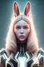 Placeholder: MCU Portrait, Front image, cyberpunk rabbit mask, blonde woman, black pink color, latex dress, highly detailed, concept art, smooth, unreal engine 5, god rays, ray tracing, RTX, lumen lighting, ultra detail, volumetric lighting, 3d, finely drawn, high definition, high resolution.