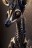 Placeholder: okapi lamb meerkat,hyperrealism, masterpiece, expert, 8K, dramatic lighting, sharp focus, dark, black, steampunk