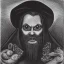 Placeholder: Vampire with yellow eyes with fleshy tentacle beard grey skin and fangs and vampire bat nose as a Russian Orthodox