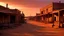 Placeholder: Una ciudad fantasma del oeste americano con edificios de madera abandonados y polvo, al atardecer, en estilo que evoca el western cinematográfico, composición en perspectiva con la calle principal como eje, iluminada por una luz rasante que alarga las sombras y tiñe todo de naranja, paleta de tierras, ocres, marrones y cielos violáceos, generando una atmósfera de abandono, leyenda y fin de ciclo.