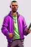 Placeholder: draw a gta character in a ballas gang his wear a purple jacket and pant