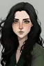 Placeholder: Female Caucasian, hazel green eyes, black long wavy hair,strong features