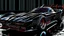 Placeholder: batmobile concept inspired from a 2025 ford mustang dark horse with a large elaborate spoiler and batman symbol style fins, batman symbol in grille, lower wind deflector. red stripes like 1960s adam west batmobile