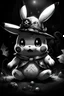 Placeholder: black and white pikachu in creepy hallowen style