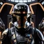 Placeholder: star wars bald male corellian pilot wearing dark gunmetal grey and black First Order special forces TIE pilot armored flightsuit and helmet with gold trim inside the jedi temple, centered head and shoulders portrait, hyperdetailed, dynamic lighting, hyperdetailed background, 8k resolution, volumetric lighting, light skin, fully symmetric details