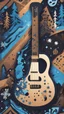 Placeholder: Create a dynamic snowboard pattern with a guitar theme, utilizing a maximum of 6 colors. Feature a stylized guitar fretboard running down the board in rich browns and blacks, complemented by rhythmic snowflakes in cool blues or silvers. Integrate a guitarist silhouette shredding down a mountain slope, using gradients for strumming motion. Keep the palette vibrant and harmonious, capturing the energy of music and snowboarding. very detailed, most detail ,