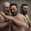 Placeholder: realistic, two italian prisoners 44 years old kissing in prison behind bars, dirty, ugly, bullneck, muscular chubby, in tank top, long hairs, manly chest, misery and poverty, emotive eyes, photo 50mm lens, side view, photorealistic, ultradetailed