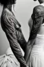 Placeholder: Multiple entanglements between a twisted thin piece of cloth as part of many twisted and spiraling branches disappearing into the distant mist, epic photo, 2 beautiful lovers are embracing, stunning tattoos that intwine with eachothers tattoos,sharp on highly detailed skin with wrinkles and high contrast, photorealistic, explosion of extacy,4K, 3D, realism, hyperrealism, detail, good lighting, detailed texture, modern photography style, 3D, 4D, 4K