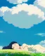 Placeholder: Cosy zen garden during summer, stunningly beautiful girl laying down on the grass staring at the blue sky, anime style