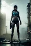 Placeholder: Girl post-apocalyptic in a cyberpunk city, realistic, intriacte detail, sci-fi fantasy style, volumetric lighting, particales,highly detailed,cinamatic, deep