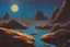 Placeholder: Rocks, night, 2000's sci-fi movies influence, otto pippel impressionism painting