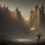 Placeholder: a Midieval knight in metallic gold and grey battle armor, attacking and holding a hockey stick, a highly detailed illustration, background of Inka castle, realistic render, in style of tomasz alen kopera,