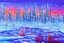 Placeholder: Science fiction city near frozen lake, impressionism painting