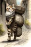 Placeholder: very cute sweet-faced kitten carrying a huge stone on her back on a paved road by Jean-Baptiste Monge golden watercolour and black ink highly detailed elegant intricate very attractive beautiful award winning fantastic view crisp quality in sunshine