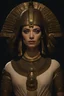 Placeholder: Half-body shot portrait of the beautiful and mesmerizing Cleopatra, as depicted in movies, goddess, Set against a dark background of mist and wonder. symmetry, symmetrical, 37 years old, symmetrical eyes, parallel eyes, open eyes, closed mouth. A relaxed neutral expression, looking straight ahead, passport photo pose, beautiful, alluring, tantalizing, mesmerizing, captivating, profound beauty, piercing eyes, chesty, magical ethereal, fantasy, stunning, highest resolution, even lighting, biblical