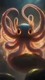 Placeholder: a small, fluffy creature with a round, plump body and long, wavy tentacles, It has bright, glowing eyes that pulse to the beat of the music