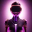 Placeholder: Cute girl in a robotic hijab suit, purple and pink backlight, orange lighting, profile