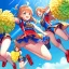 Placeholder: Clear focus,High resolution, three girls, wearing a cheerleader outfit, smiling, jumping, hair flowing