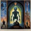 Placeholder: what god wants, its only Dogma the alien prophet cried, voodoo shrines, surrealism, modern complex movie poster art by Drew Struzan, by John Stephens, bleeding deep colors, detailed matte oil painting, olpntng style.