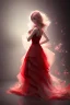 Placeholder: Adorable woman in red gown volumetric light ray in haze but cheater