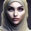 Placeholder: close up portrait of woman in hijab morphing into duststorm, blowing dust, hijab and face turning into particles of dust, dissolving into nothing, fading to dust, artwork manipulation, ray tracing, sharp focus, fine detail, highly intricate, modern surrealism painting, defined cracks and breaks, high-quality, volumetric lighting, 8k, ultrahd, George Grie, Marco Escobedo, Igor Morski,Brian Froud, Howard Lyon, Selina French,