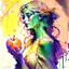 Placeholder: Eve and holding the apple, wet on wet watercolors splash, ink Modifiers: highly detailed digital painting elegant photorealistic very attractive beautiful dynamic lighting award winning high definition hdr matte background cinematic postprocessing pencil sketch Alphonse Mucha neon Iridescent Craig Rutkowski