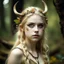 Placeholder: pretty girl, aged 19, blonde, conventionally attractive, dreamy, faun, satyr, tribal