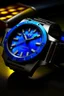 Placeholder: "Generate a high-resolution image of an Avenger watch with a striking blue dial and luminous markers."