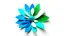 Placeholder: Minimalist paper cutout of a flower. Shapes are simples, abstract and geometric. Colors are vivid, electric blue, electric green and electric grey. White background.