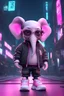 Placeholder: cartoon cute elephant with white and sneakers, Cyberpunk realism style, front view,wearing a pair of black glasses, zbrush, Arys Chien and light magenta, lit children, 32k uhd, street fashion, round,8k,HD