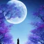 Placeholder: silhouette, monde en fleurs, future art, crépuscule , bleu , purple vibrant Color,