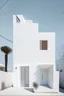 Placeholder: Casa pequeña de interes social en tijuana, casas en serie, color blanco, diseño minimalista, con un toque de color, con terraza en segundo piso