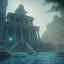 Placeholder: underwater, atlantis temple, futuristic, steps, and vaults. the temple is abandoned and the water is murky and dark