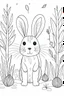 Placeholder: Coloring page for toodlers, with a cute forest hare, very Bold outlines and white background, minimal number of elements, very simple