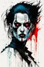 Placeholder: create a highly ethereal, darkly magical full body portrait illustration of a ragged malevolent female goth vampire , with highly detailed and deeply cut facial features, in the comic art style of FRANK MILLER and BILL SIENKIEWICZ, searing lines and forceful strokes, precisely drawn, boldly inked, with vibrant colors