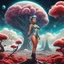 Placeholder: Sci-fi pin-up girl on an alien planet of cloud trees in the multiverse