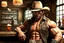 Placeholder: Rough looking muscular cowboy photorealistic in a saloon waiting for the bartender