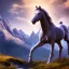 Placeholder: horse,MOUNTAIN, STREAM, blue sky, clouds