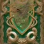 Placeholder: Emerald with word "S" with ornate floral and botanical details, Glass, caustics, magic, intricate, high details