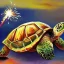 Placeholder: Oil painting style turtle and fireworks