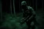 Placeholder: blurry nightvision camera photo of a masked guy being chased by mercenaries in the woods at night