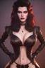 Placeholder: Amy Dumas as evil queen in black leather, leather, busty, cleavage, angry, rage, stern look. character design by cory loftis, fenghua zhong, ryohei hase, ismail inceoglu and ruan jia. unreal engine 5, artistic lighting, highly detailed, photorealistic, fantasy