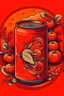 Placeholder: Orange and red can with chillis and oranges on the can in an ancient chinese art style