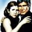 Placeholder: middle-aged carrie fisher embracing harrison ford in star wars, waist up portrait, photorealistic faces, intricate, masterpiece, expert, insanely detailed, 4k resolution, cinematic smooth, intricate detail , soft smooth lighting, soft pastel colors,