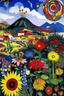 Placeholder: A flower garden near a volcano painted by Wassily Kandinsky