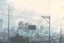 Placeholder: Smokey cyberpunk cityscape, dystopian