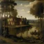 Placeholder: A factory near a lake painted by Leonardo da Vinci