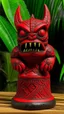 Placeholder: A red plague elemental bat designed in Hawaiian tiki statues painted by Edvard Munch